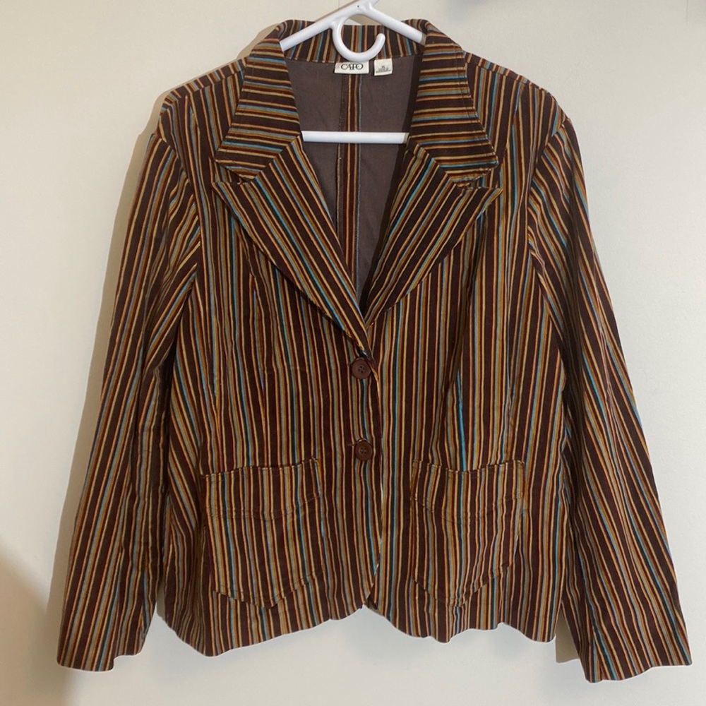 Cato Brown and Blue Striped Corduroy Jacket - Size XL